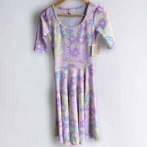 NWT LuLaRoe Nicole Pastel 70’s Flower Print Dress Women’s Extra Small​